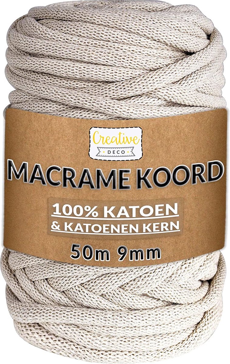 Creative Deco Macrame Koord Katoenen Koord | Beige 50 m | 9 mm Dikte